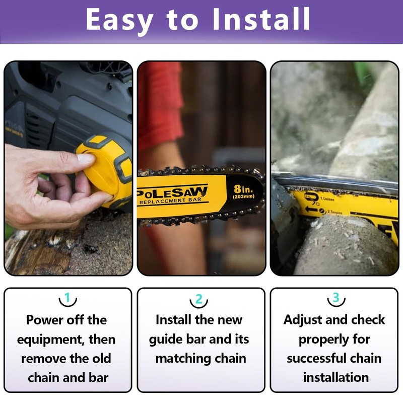 8" Pole Saw Replacement Bar & Chain Combo - 1 Bar & 2 Chains, Restore Cutting Po gallery