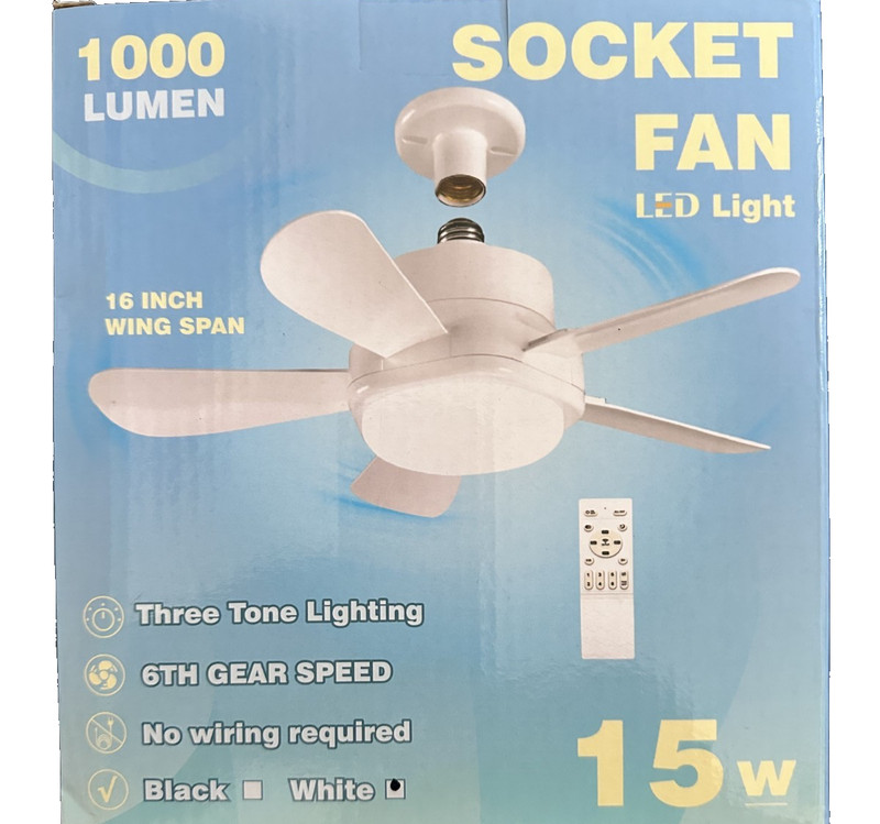 Socket Fan with LED Light and Remote Control 1000 lumens 16 inch six speed fan gallery