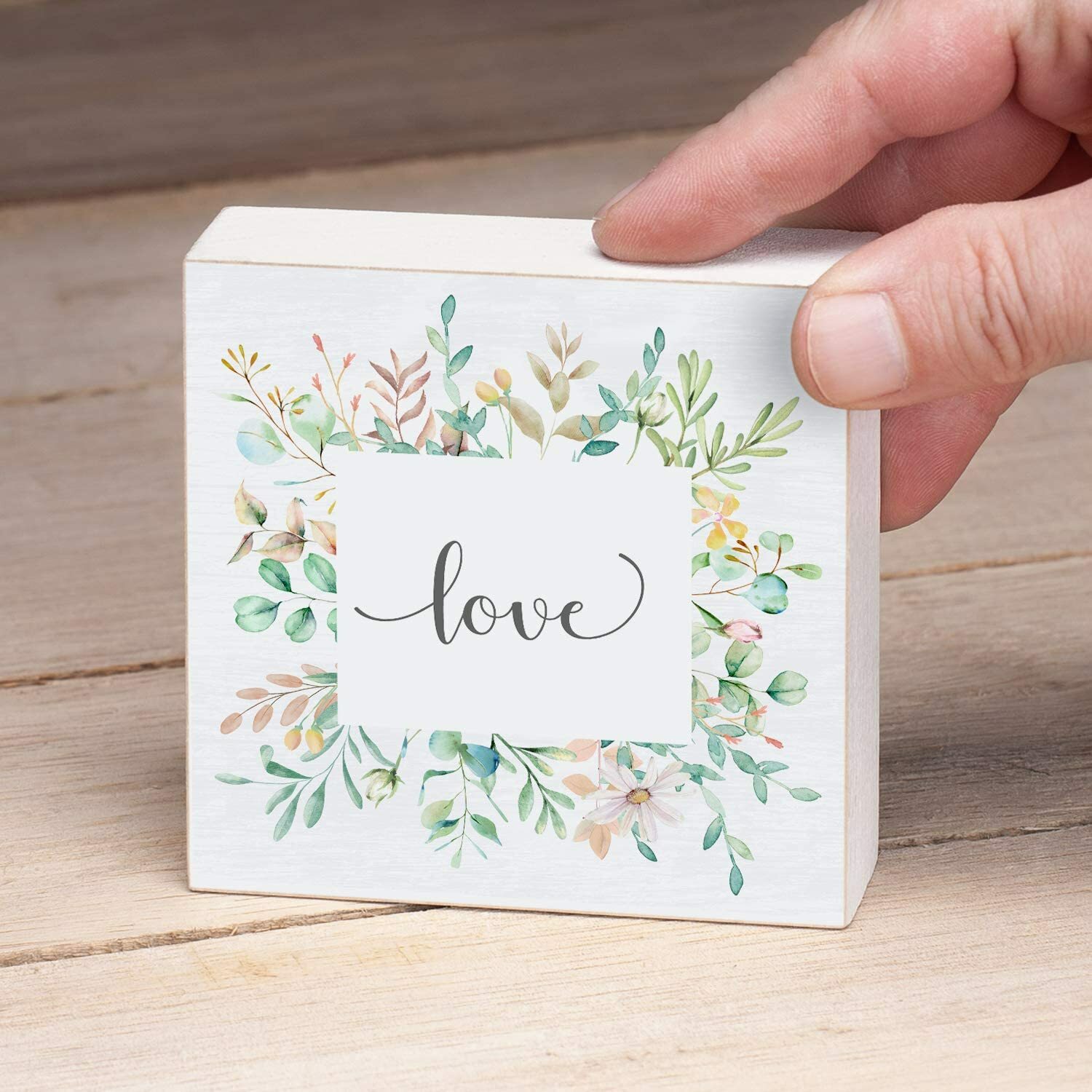 Counterart Wood Block Décor Message Love Sign, 3.75 inches Square gallery