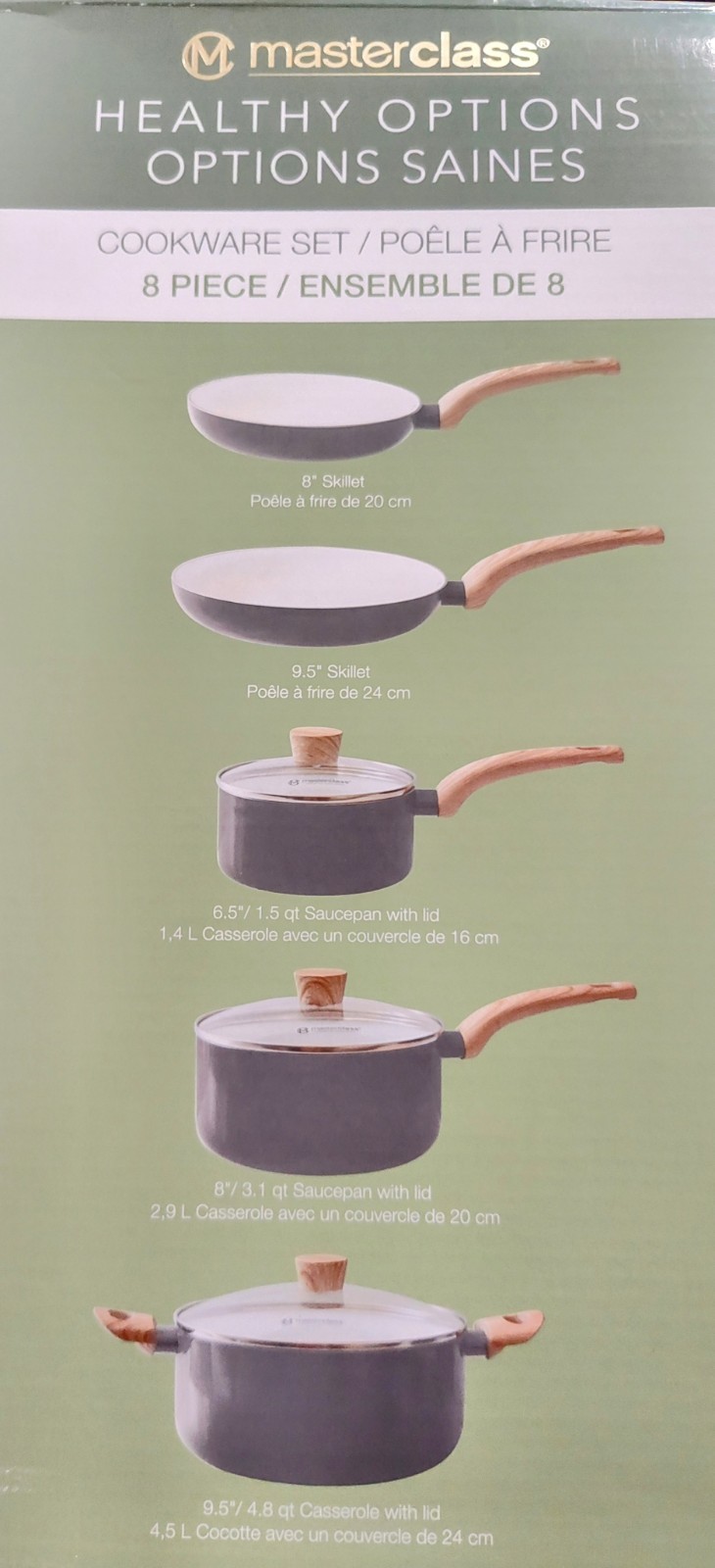 MasterClass 8-Piece Ceramic Non-Stick Cookware Set Wood Effect Handles gallery
