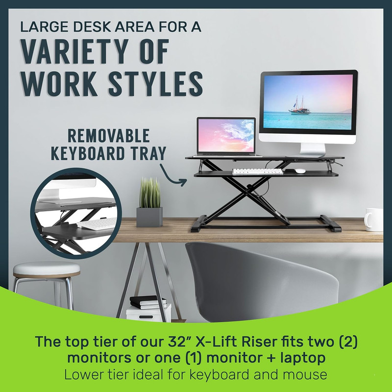 Techorbits Standing Desk Converter - 32 Inch Adjustable Sit to Stand up Workstat gallery