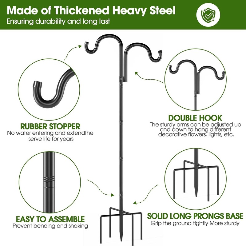 92" Double Shepherds Hooks Adjustable Bird Feeder Pole for Garden Hanging Plants gallery