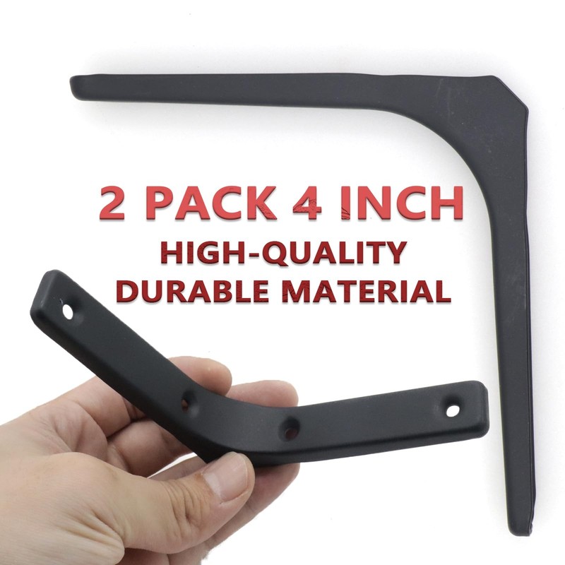 2 Pack Wall Shelf Support Bracket, 4 Inch Black L Corner Wall Mount Brackets ... gallery
