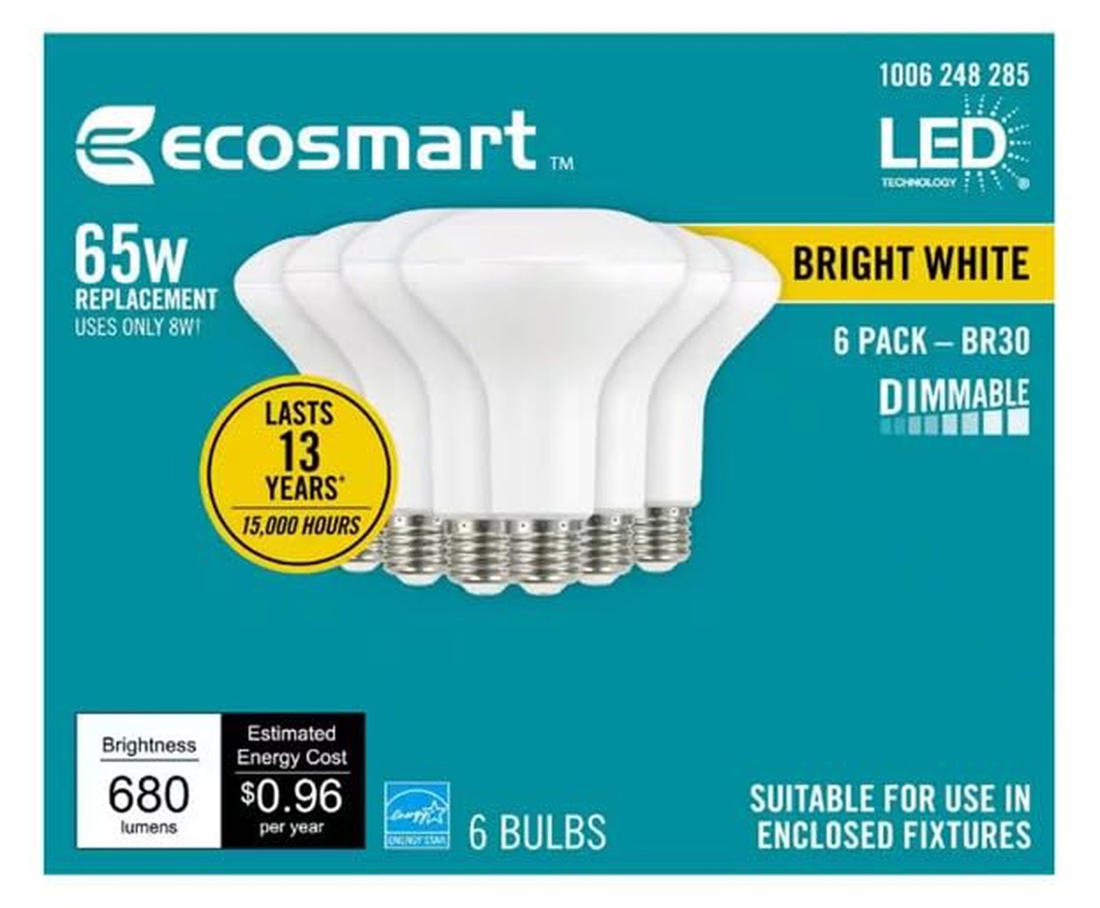 EcoSmart BR30 65W Equivalent Dimmable LED Light Bulbs Bright White (6-Pack) gallery