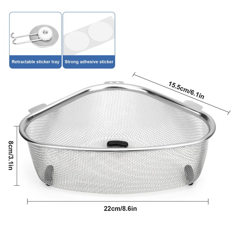 Kitchen Triangle Corner Sink Strainer, Stainless Steel Food Catcher Drain Basket gallery