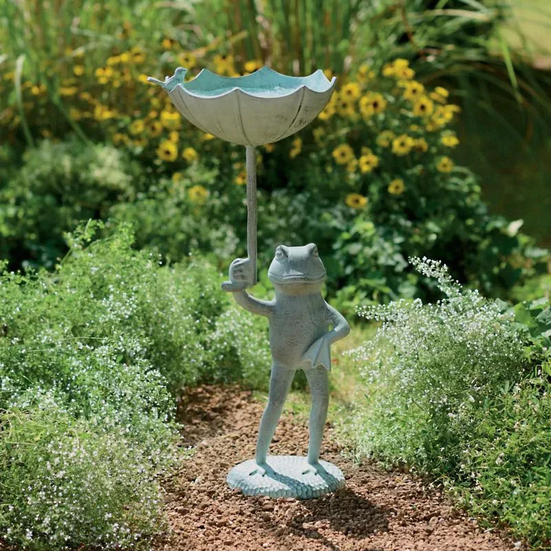 32" Mr. Frog Bird Bath Handcrafted Aluminum Verdigris Grandin Road Exclusive gallery