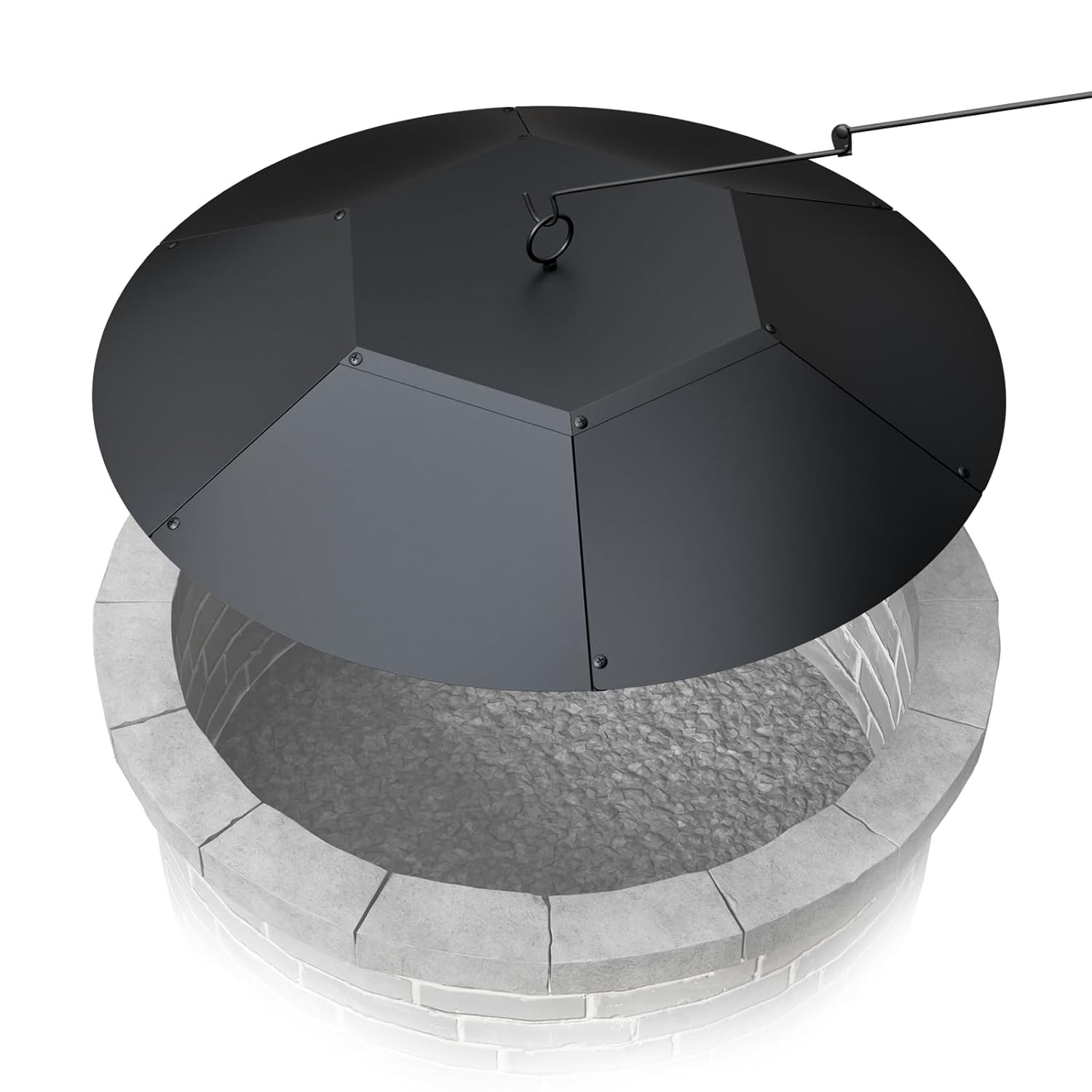 28" Round Fire Pit Lid Metal Cover with Handle & Poker Spark Guard Outdoor gallery