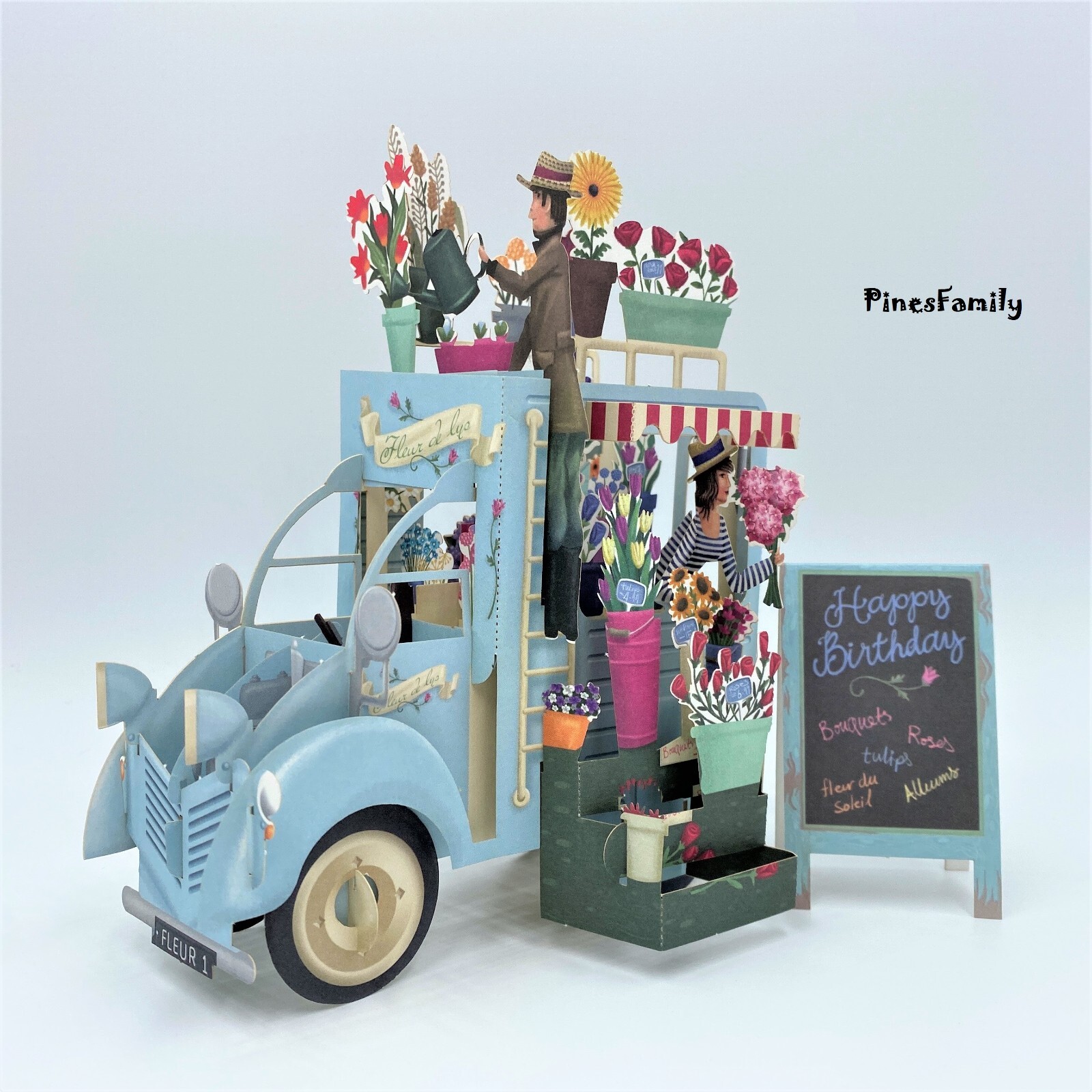 F01-3D Pop Up Flower Cart Greeting Card! Valentine's day, Mother's day, Birthday gallery