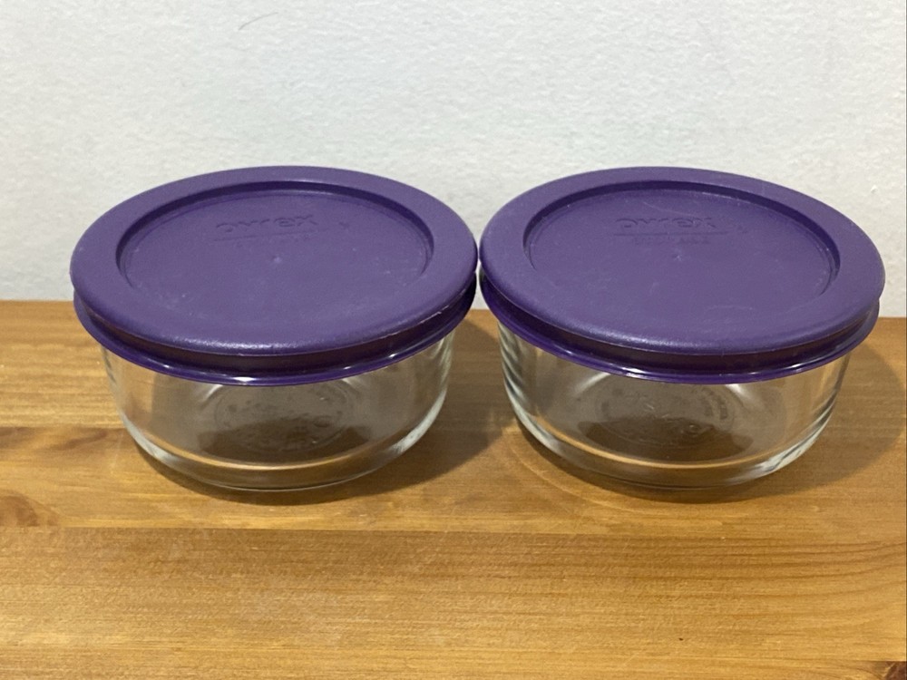 pyrex 7202A 1 Cup 236 mL Clear Round Glass Food Storage Bowl Lid Made in USA Set