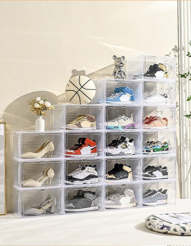 10x Magnetic Shoe Storage Boxes Full Clear Drop Side AJ Sneaker Organizer Case gallery