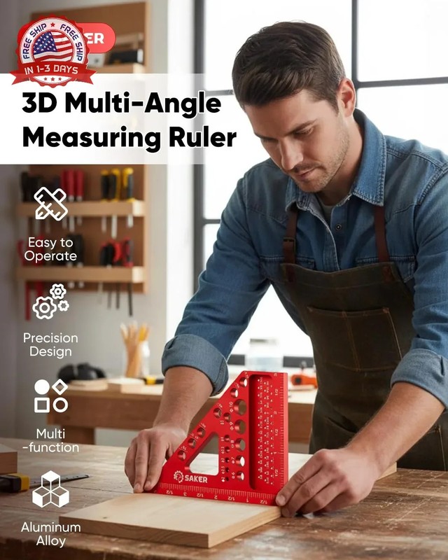 Saker 3D Multi-Angle Measuring Square Ruler, Aluminum Alloy Carpenter Square, 0- gallery