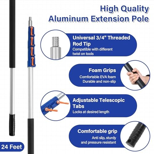 Telescoping Extension POle, 6-24FT Multipurpose Extendable POle - SILVER/ORANGE gallery