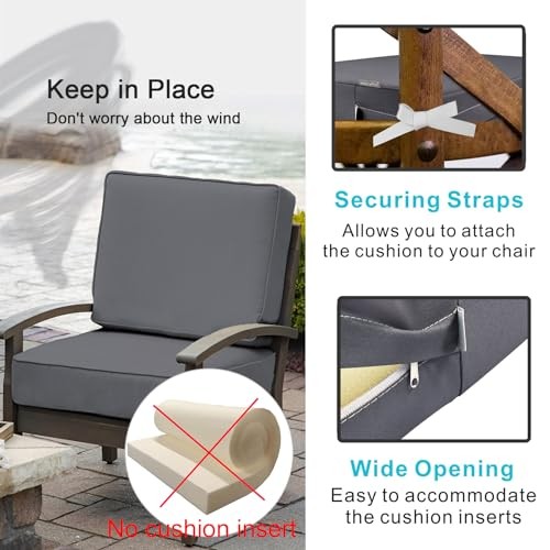Patio Cushion Covers Replacement Set 4 Water Grey 24x22x4 inch (4 Pack) gallery