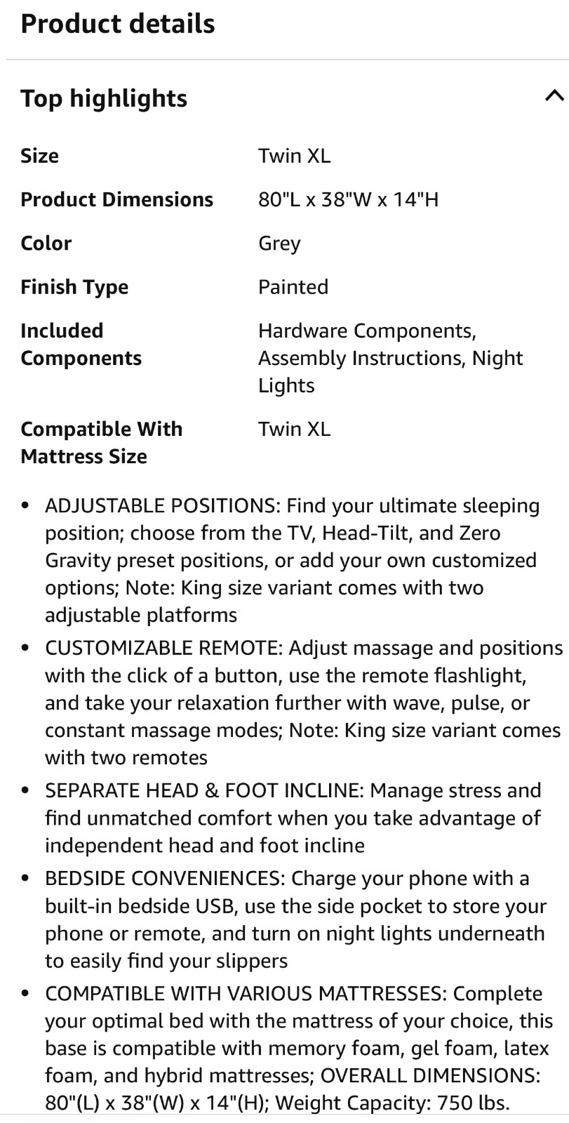 High Quality- Adjustable Bed Frame Base With Massage Backlit Remote Twin XL King gallery