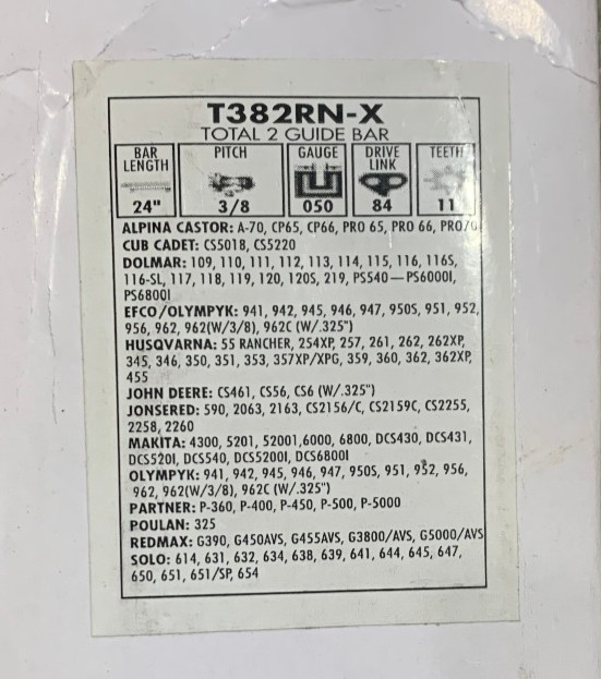 TOTAL2 ProSeries T382RN-X Chainsaw Bar 24"/84DL/3/8"/.050 Husqvarna,Jonsered+ gallery