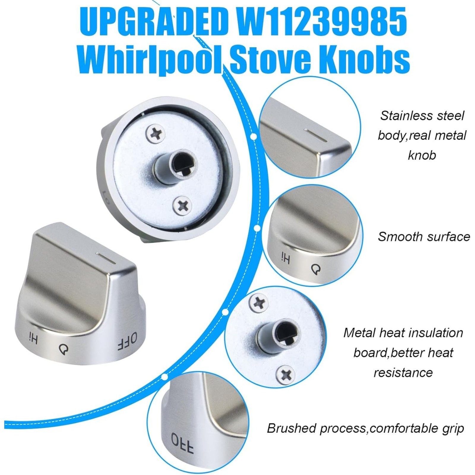 UPGRADED W11239985 Stove Knob Compatible with Whirlpool Stove Knobs, 24G-166H011 gallery