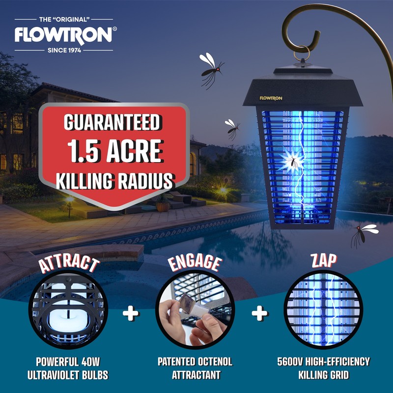 Flowtron Bug Zapper, Mosquito Zapper 1.5 Acre of Coverage, 80W Bulb, 5600V Grid gallery