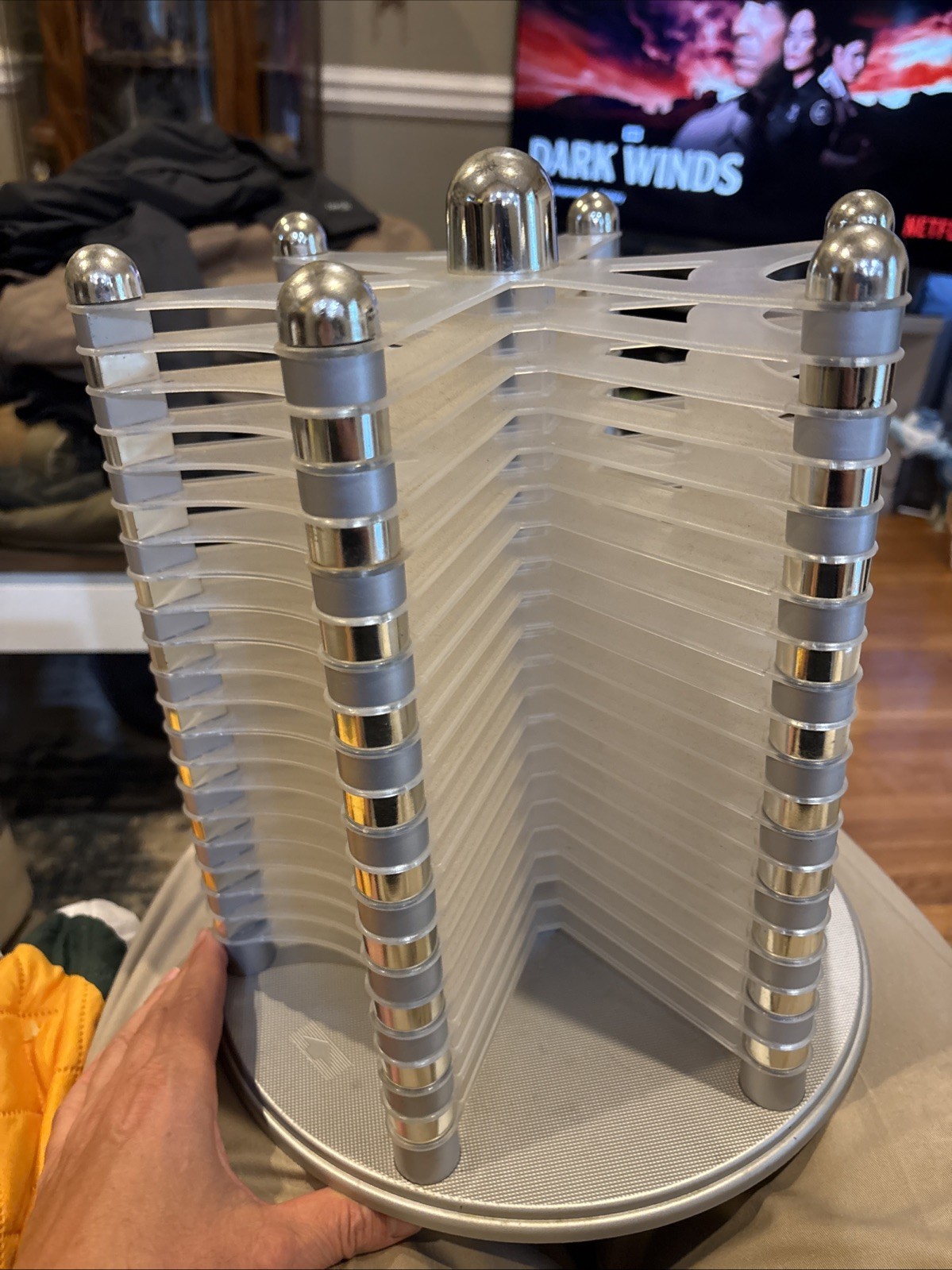 60 CD DVD Storage Tower Spinning Rotating Rack Holder Silver Chrome Star Used gallery