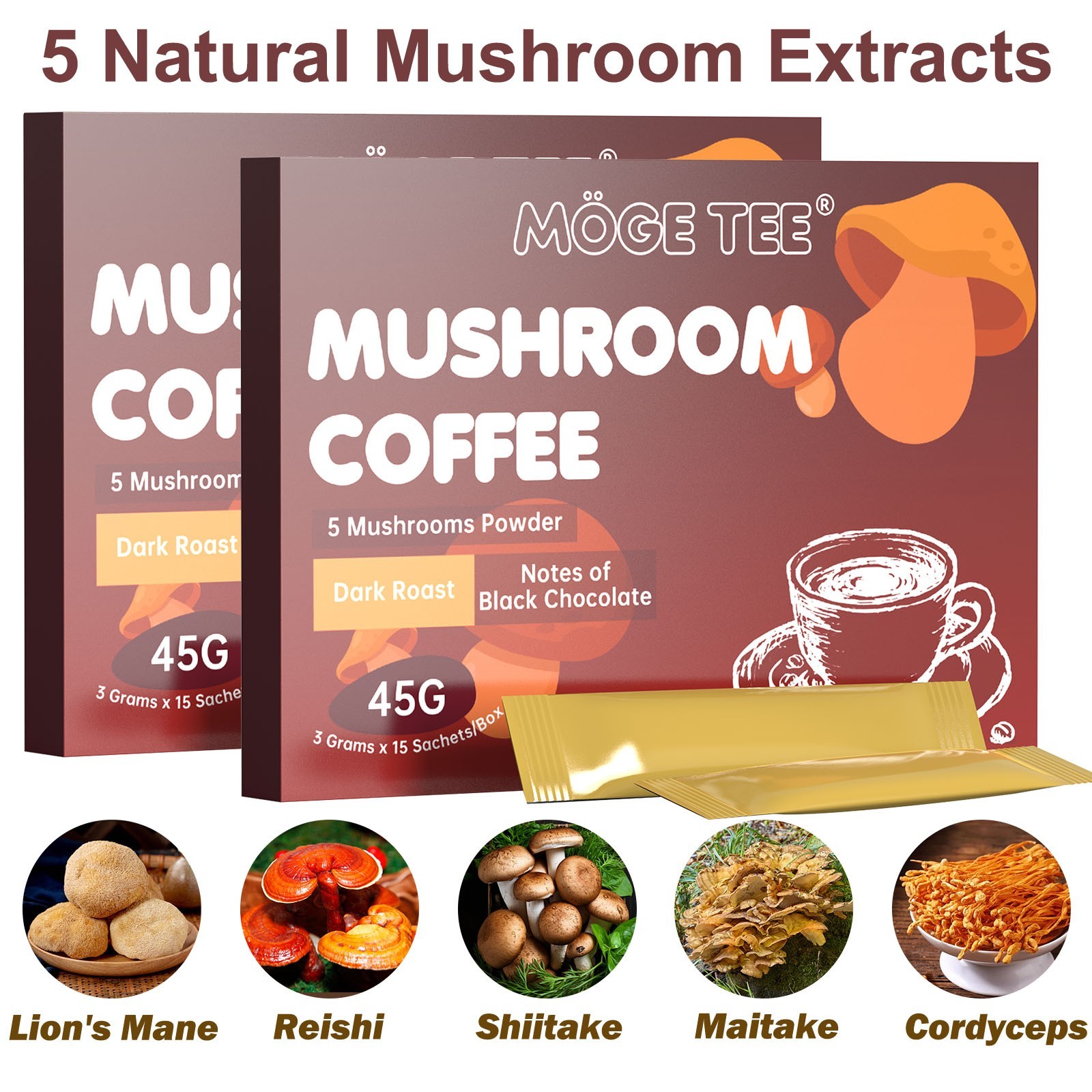 2pc Coffee Organic Coffee 5-In-1 Mushroom Coffee 90g 30 Servings w/ lion's mane gallery
