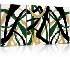 3Pcs Framed work Abstract Lines Canvas Wall Art Modern Black, Green, Gold Geo…