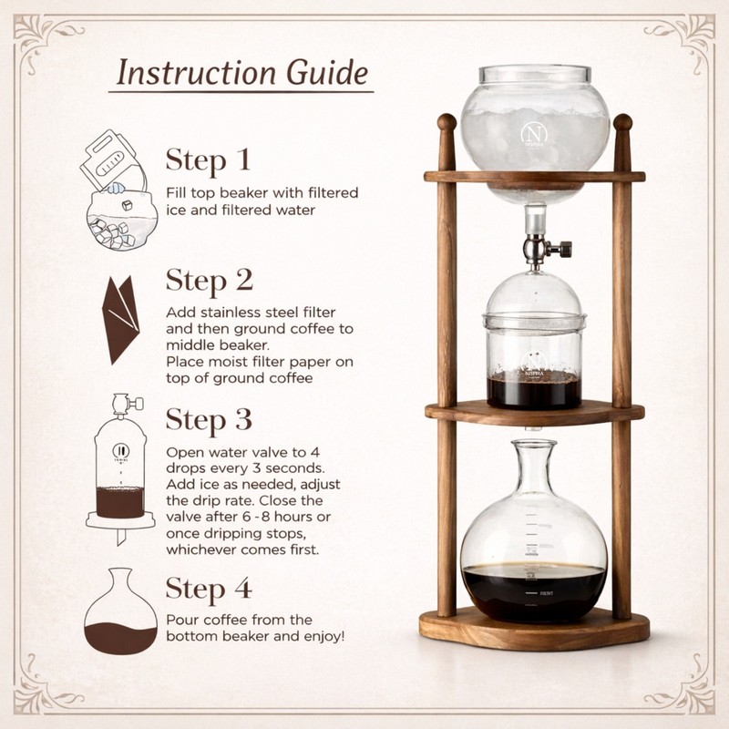 Nispira Iced Coffee Dripper Cold Brew Drip Tower Coffee Maker Wooden 6-8 Cup gallery