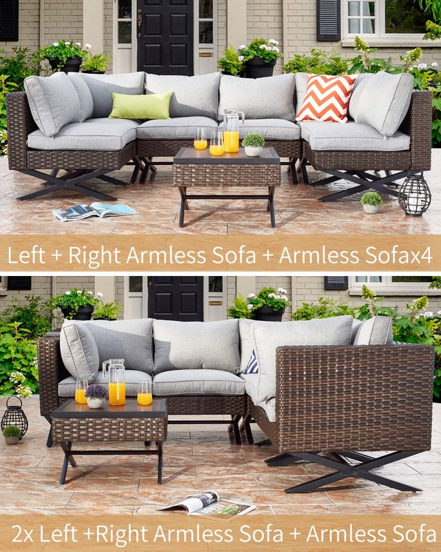 Patio Armless Sofas Outdoor Seating X-Leg Patio Conversation Set Furniture Se... gallery