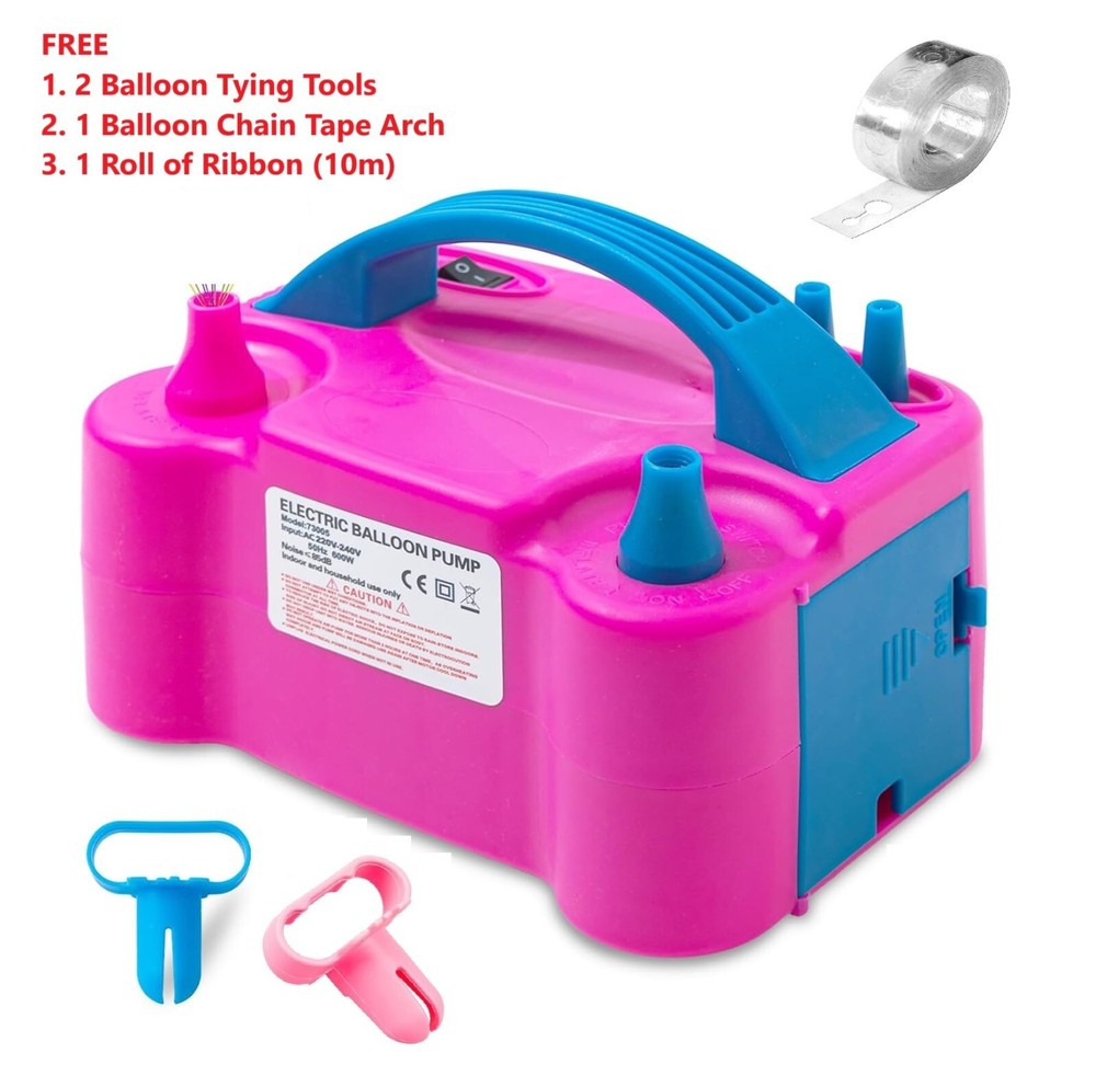 Portable Electric Balloon Pump 2 Nozzle Air Blower Inflator Party w Ribbon FREE