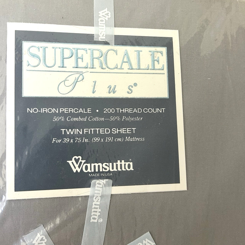 Wamsutta Supercale Plus Cotton Poly Gray 200 TC Twin Fitted Flat Sheet Set NEW gallery