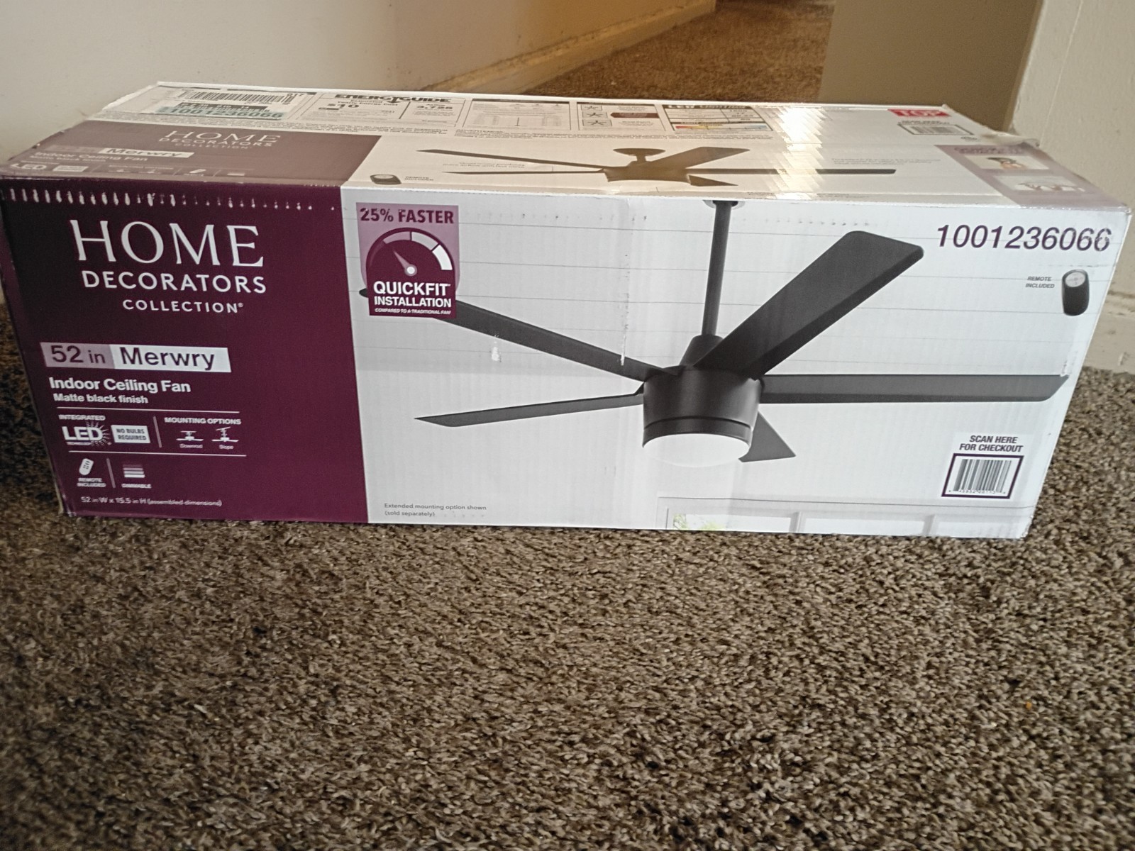 Home Decorators Collection Merwry 52" Matte Black Ceiling Fan LED Remote Control gallery