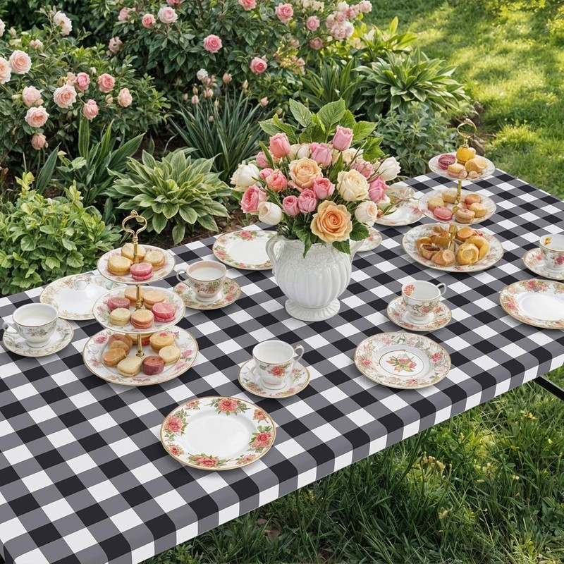 Rectangle Picnic Table Cloth, Elastic Waterproof Fitted Vinyl Tablecloths, Fl... gallery