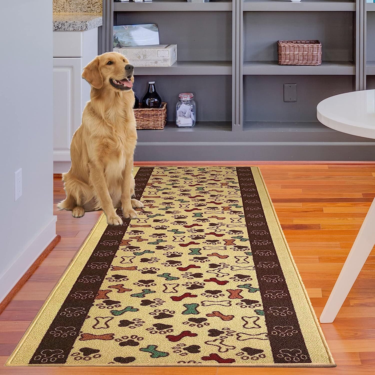 Custom Size Pet Paw Design Washable Non Slip Low Cut Pile Runner Rugs gallery