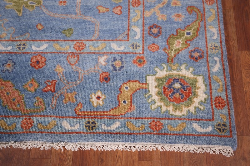 All-Over Pattern Blue Floral Oushak Oriental Rug 8x16 Handmade Wool Carpet gallery