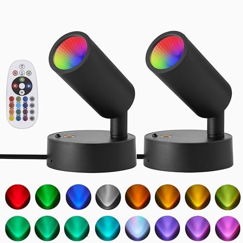 Spot Light with Remote Control Indoor, RGBW Color Changing Wall Light, Black gallery