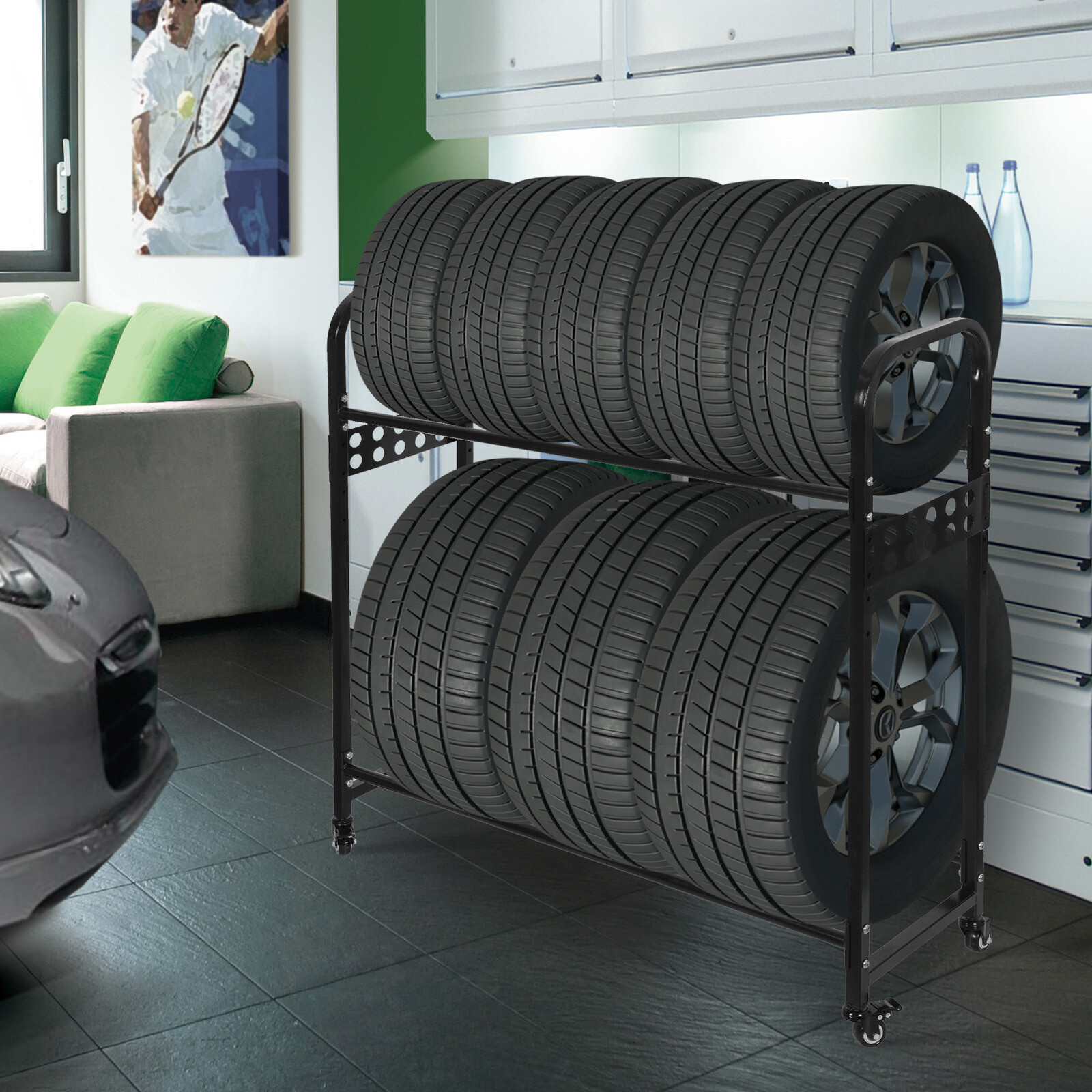 Universal Moveable Tire Garage Storage Rack & Shelving For Basement Workshop gallery