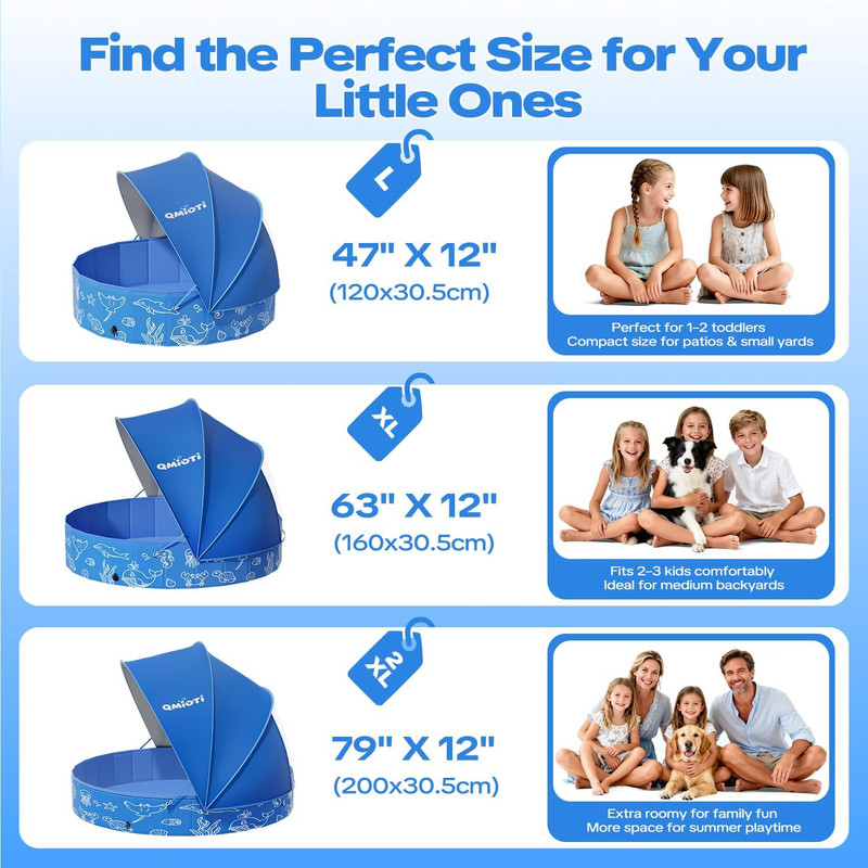Foldable Kiddie Pool with Canopy, 47In Kids Pool with Detachable UPF 50+ Sunshad gallery