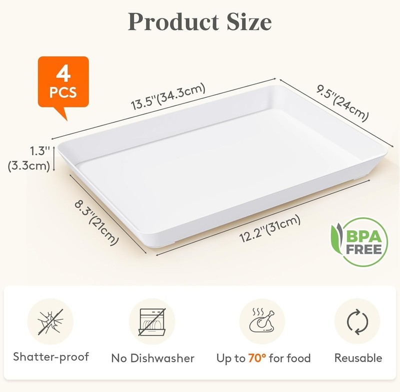 Space-Saving Stackable Serving Trays - 4 Count, Easy Clean BPA-Free Plastic gallery