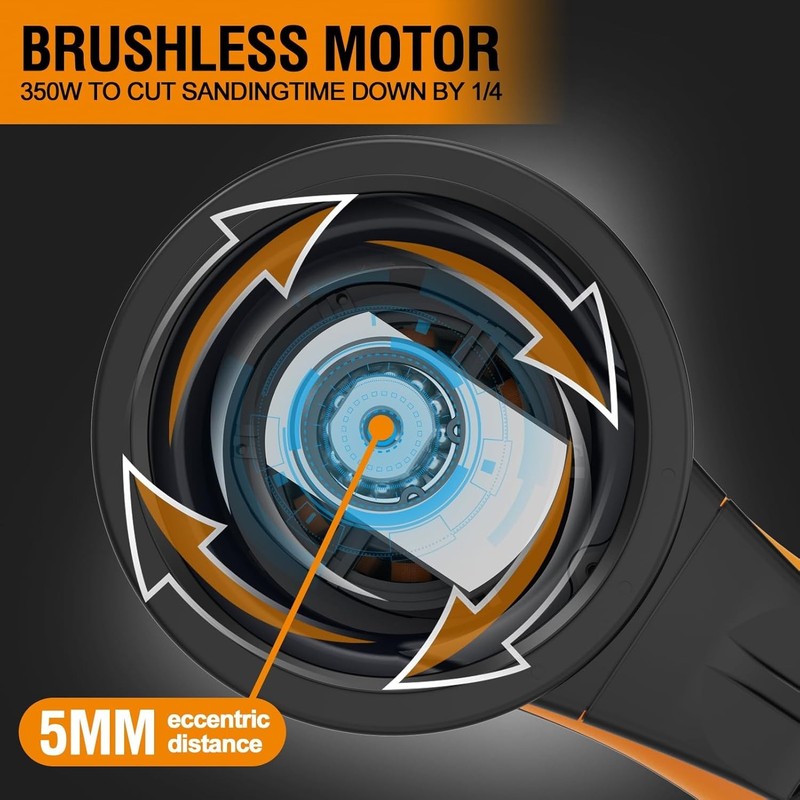 MAXXT Random Orbital Sander,brushless motor,5/6 inch pads,with tool case(orange) gallery