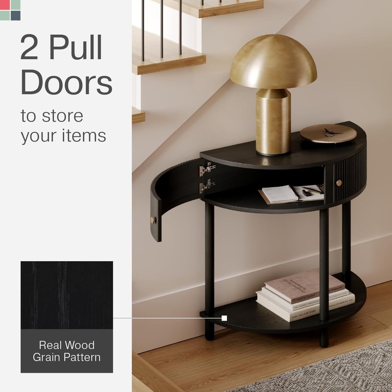 Stead Entryway Table Fluted Half Moon Console - Table, Black gallery