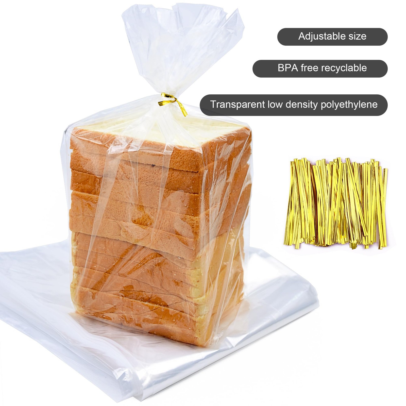 75Pcs Plastic Bread Bags for Homemade Bread and 90 Ties, 18 x 8 x 4 Inch Reusabl gallery