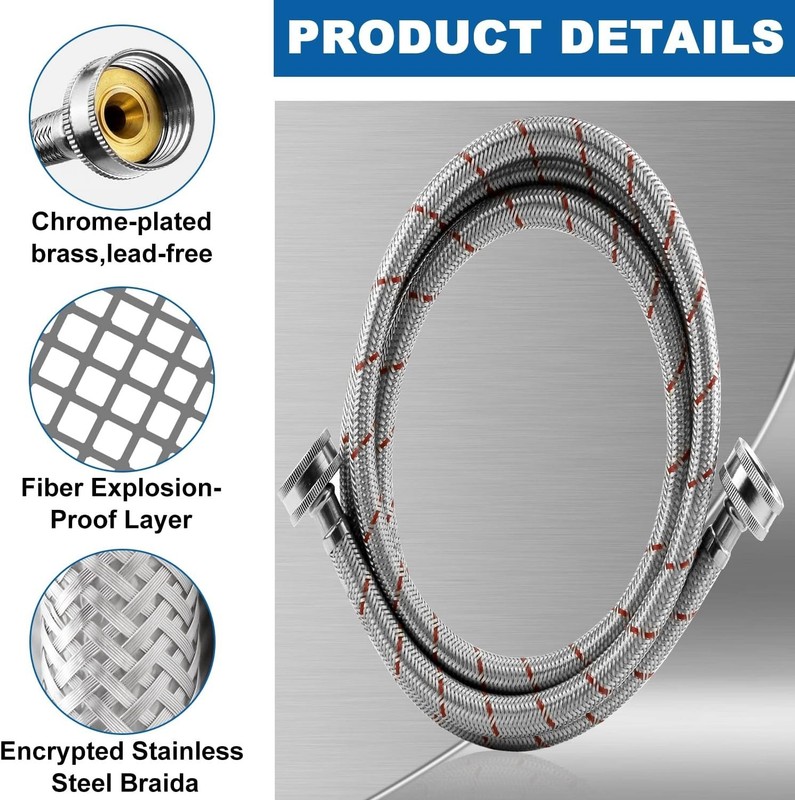 Washing Machine Hoses 4FT Stainless Steel Braided Hot Cold Water Lines 2 Pack gallery