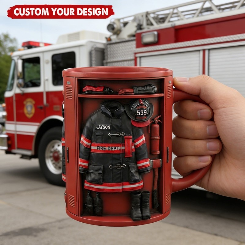 Personalized Firefighter Locker Mug, Custom Uniform Name Fireman gallery