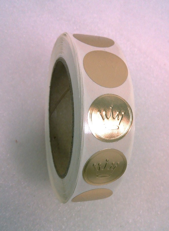 1 Roll Hallmark Embossed Gold Foil Seals 1" Diameter Gold Crown Stickers 1000 ct gallery