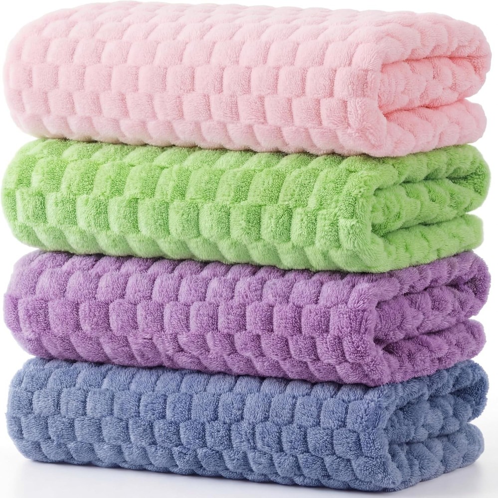 4 Pcs Extra Large Bath Towels Set 35 x 70 Inches Coral Fleece Oversized Bathroom