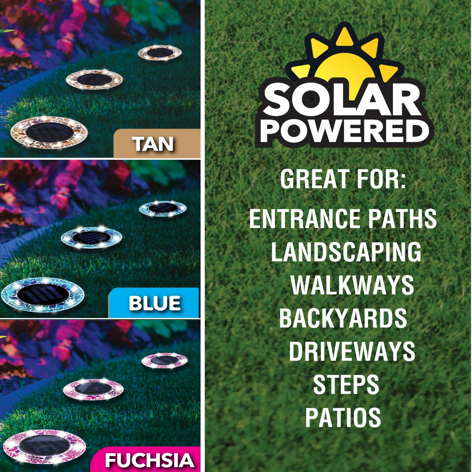 Bell+Howell Solar Powered Outdoor Mosaic Disk Lights 4 Pack - 3 Colors Available gallery