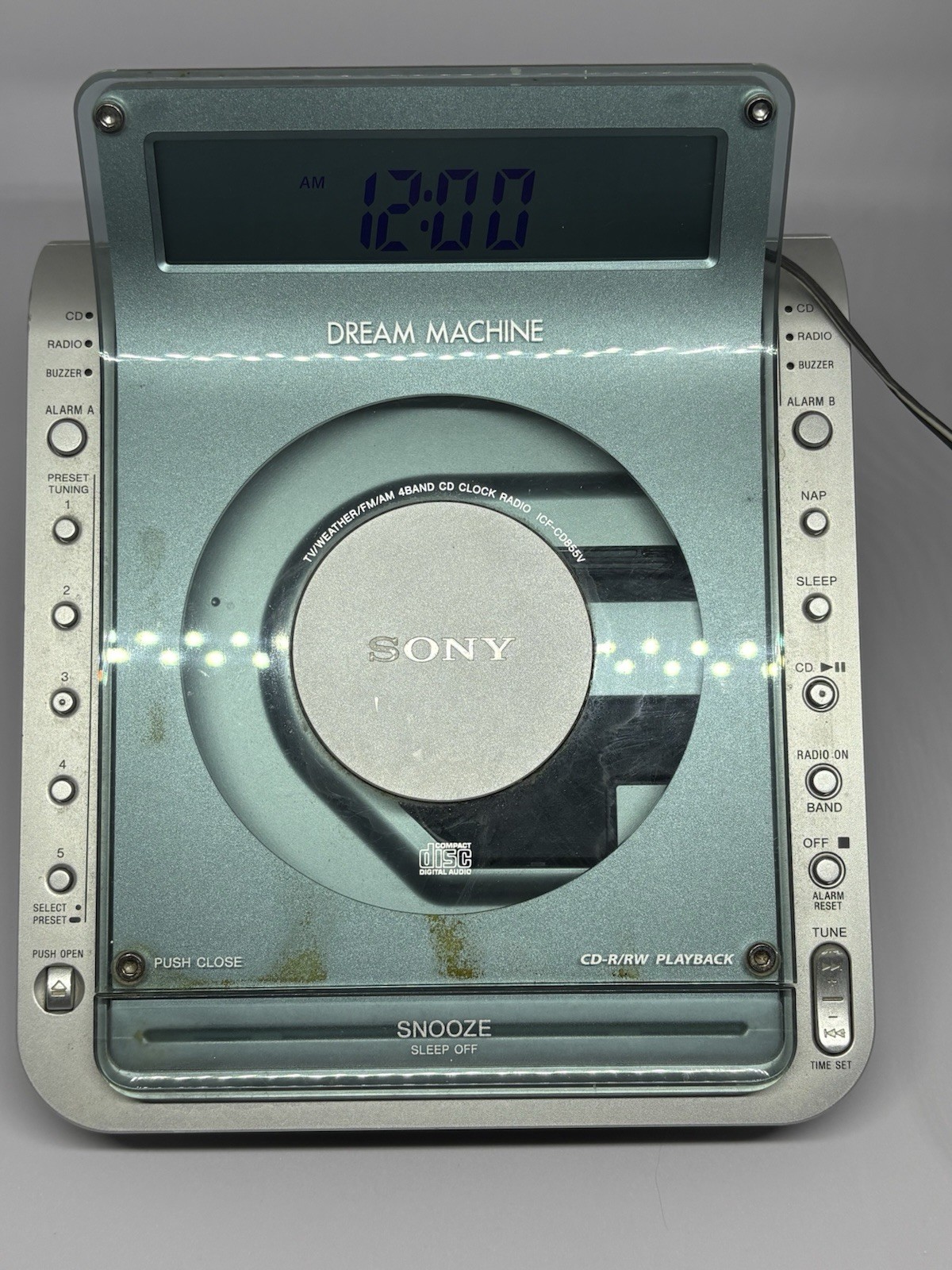 Sony Dream Machine ICF-CD855V Clock Radio CD Player Blue/Silver TESTED WORKING gallery