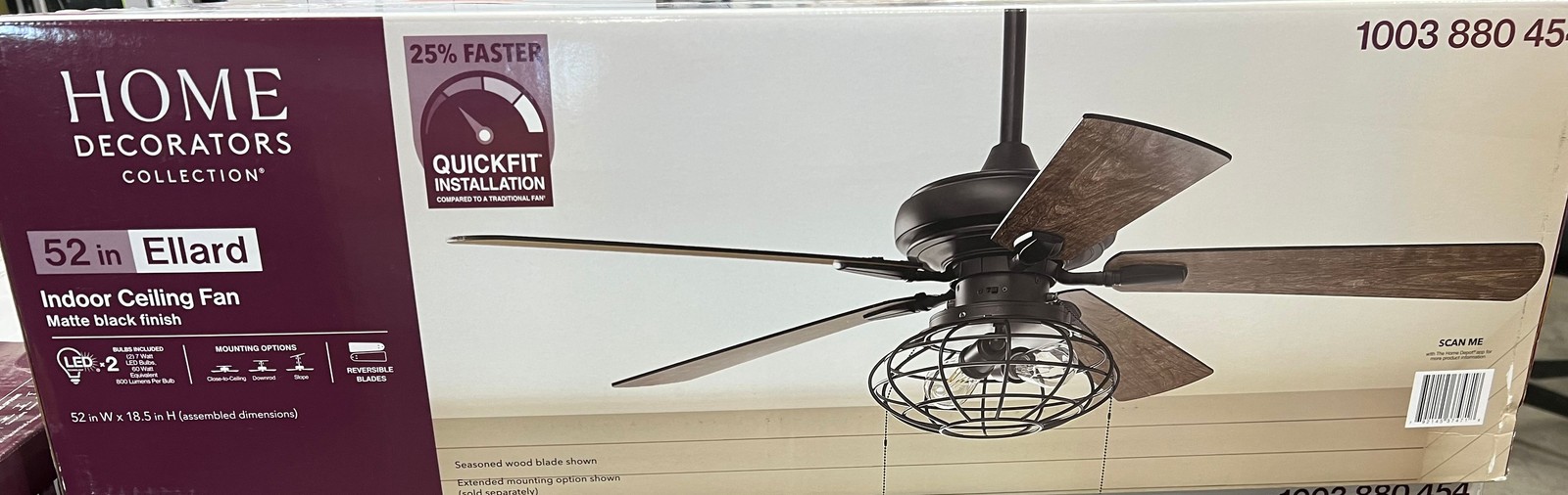 Home Decorators Ellard 52 in. LED Indoor Matte Black Ceiling Fan SEALED gallery
