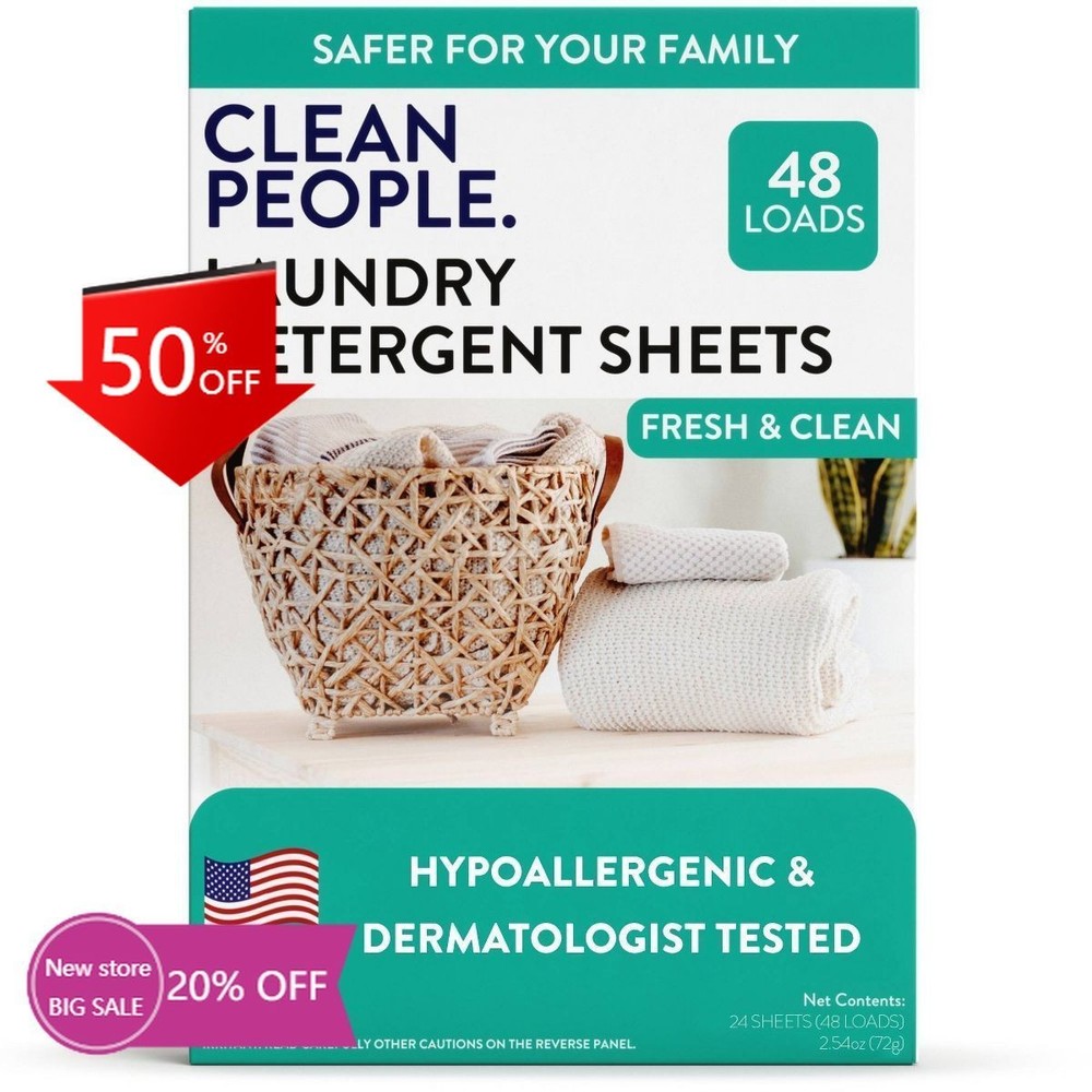 Clean People Laundry Detergent Sheets - Fresh & Clean - 48 Loads: Hypoallergenic