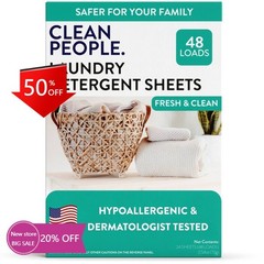 Clean People Laundry Detergent Sheets – Fresh & Clean – 48 Loads: Hypoallergenic