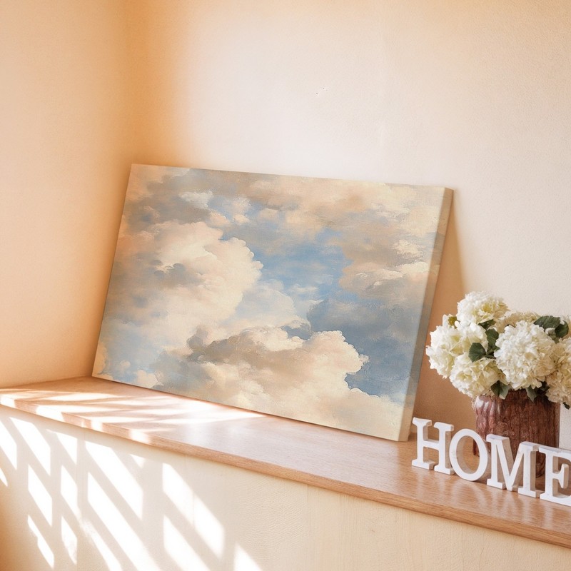 Large Abstract Cloudscape Canvas Wall Art Blue Sky White Puffy Clouds Painting gallery