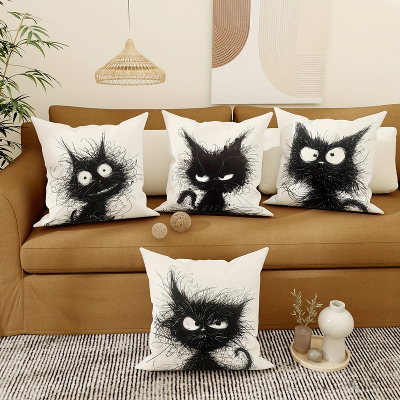 Short Plush Throw Pillow Covers Cute and Fun Black and White Cat Pattern Designs gallery